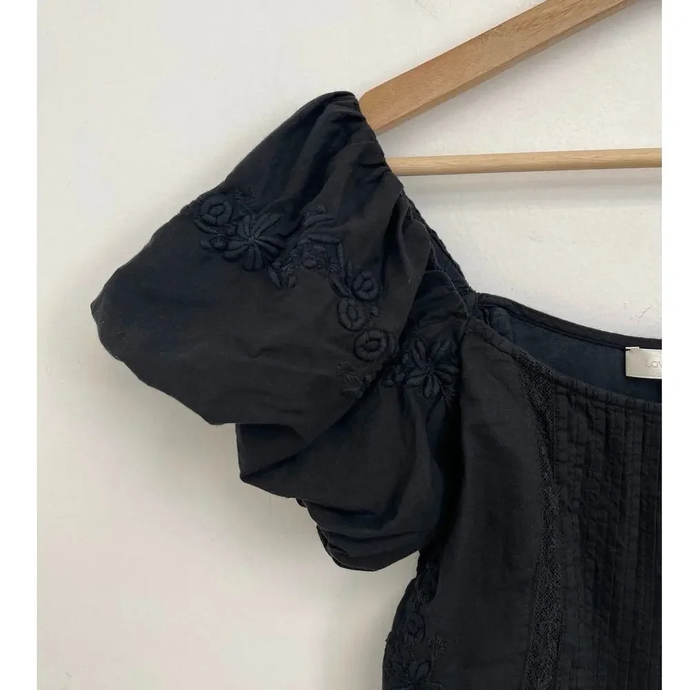 LoveShackFancy Breonna Corset Crop Top Square Neck Dark Romantic Ruffle - Size 2